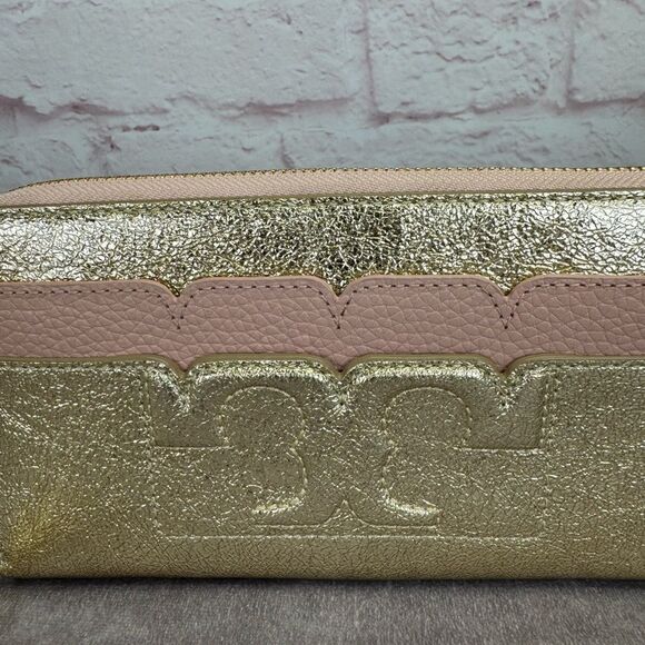 Tory Burch Metallic Gold Pink Full Zip Wallet - Picture 4 of 13